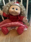 2011 Cabbage Patch Kids Blonde Curly Hair Blue Eyes Red Dress Doll Signed