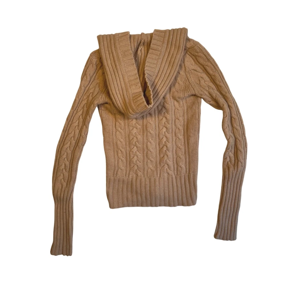 Suéter Abercrombie Fitch Y2K Mujer Mediano Cachemira Beige Tejido con Cable Logo Preppy Foto 3 de 4