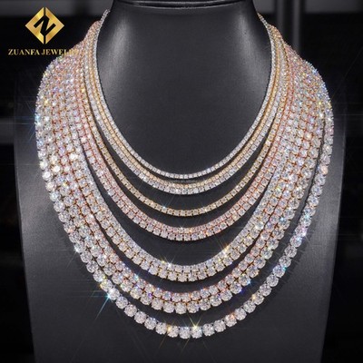 2-6.5mm VVS1 Moissanite Tennis Chain Necklace Men Women 925 Sterling Silver Gift