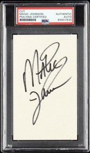 RARE MAGIC JOHNSON SIGNED CUT SIGNATURE PSA DNA RARE FULL LAST NAME