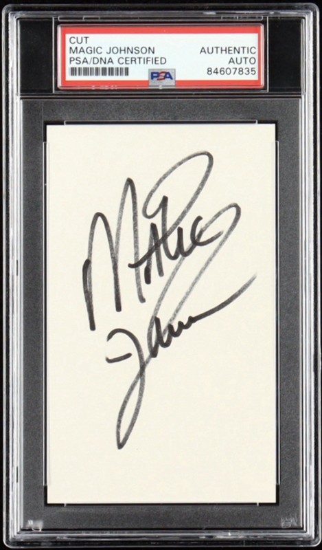 RARE MAGIC JOHNSON SIGNED CUT SIGNATURE PSA DNA RARE FULL LAST NAME