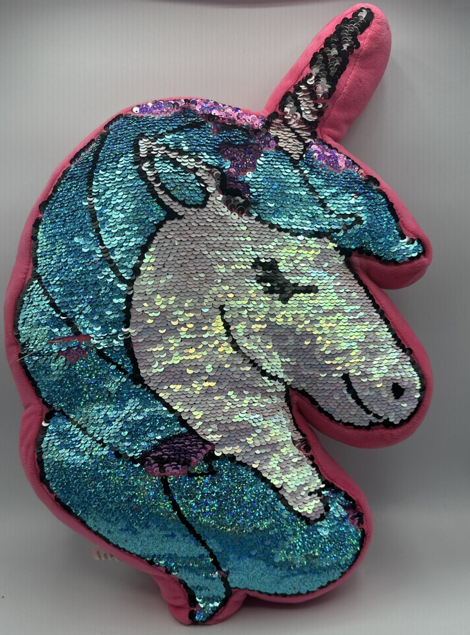 Justice Unicorn Plush Pillow with Color-Changing Sequin Head