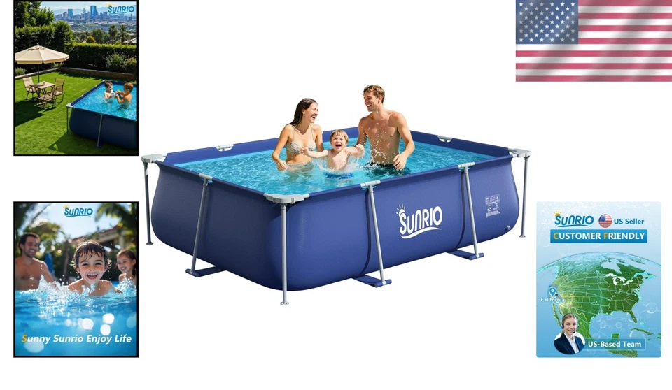 Piscina rectangular de 600 galones de configuración rápida con marco de acero robusto - lista para verano Foto 2 de 4