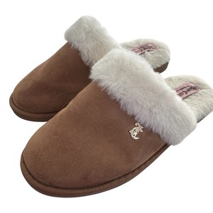Size 7.5 Faux Suede Tan & White Shearling Scuff Slipper Juicy Couture Slip On