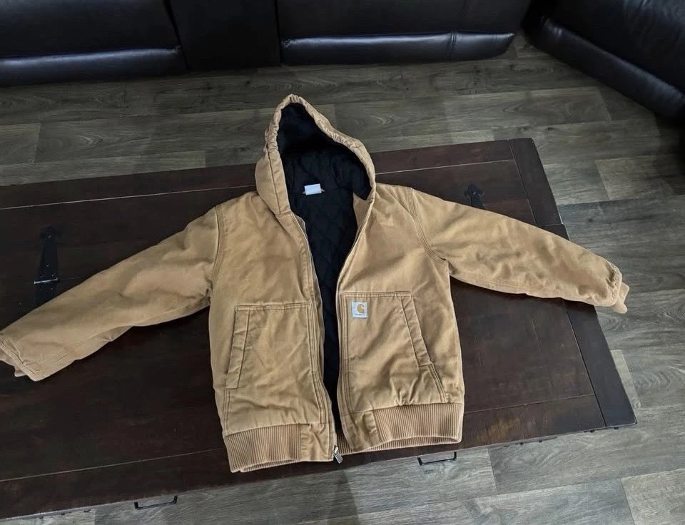 Carhartt Boys Brown Hooded Canvas Quilted Zip Jacket Size M (10-12)