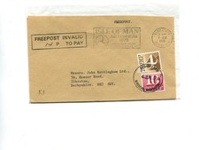 Isle of Man 1978 Freepost invalid cachet and UK postage dues on envelope