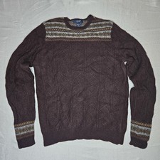 Vintage Chaps Lambswool Fair Isle Cable Knit Sweater Dark Brown Womens Large