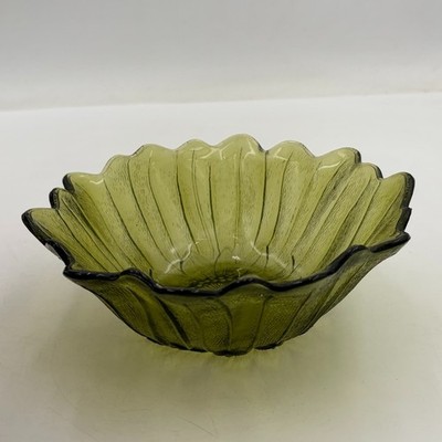 Indiana Glass Lily Pons Sunflower Bowl 7'' Avocado Green VTG MCM Living Room Deco