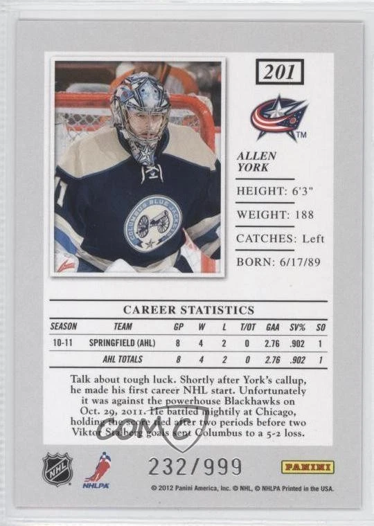 2011-12 Panini Elite /999 Allen York #201 Rookie RC - Image 2 of 2