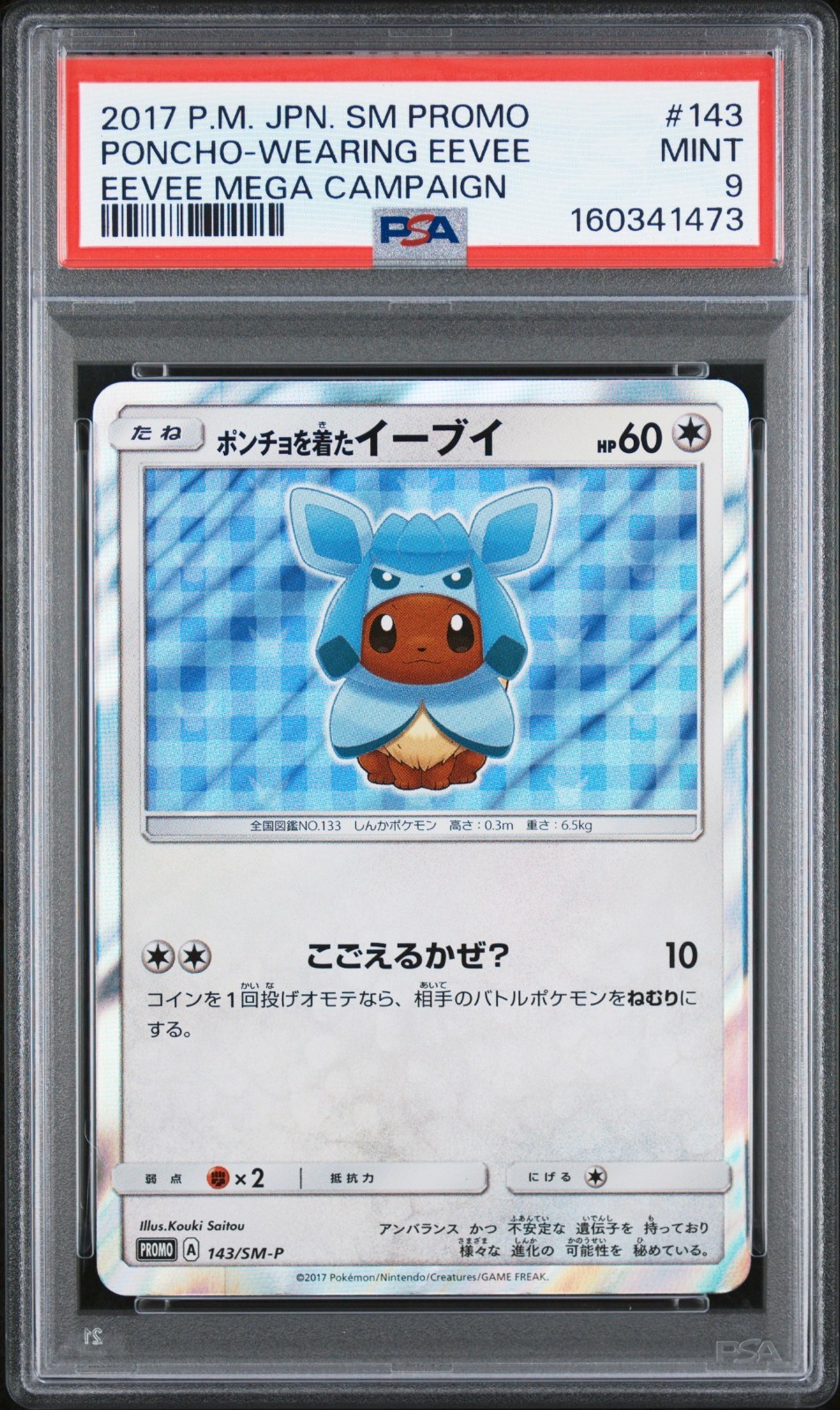 Pokemon Poncho Wearing Eevee Glaceon 143/SM-P Eevee Promo Japanese PSA 9