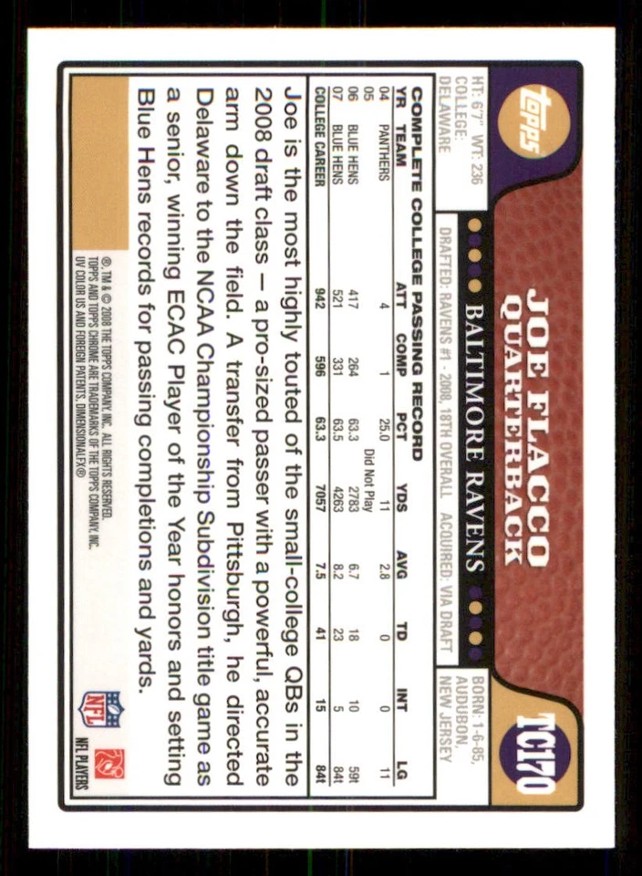 2008 Topps Chrome #TC170 Joe Flacco RC - Image 2 of 2