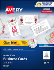 Clean Edge Printable Business Cards with Sure Feed Technology, 2" X 3.5", White,
