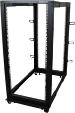 StarTech.com 4-Post 25U Mobile Open Frame Server Rack, 19in 25U, Black