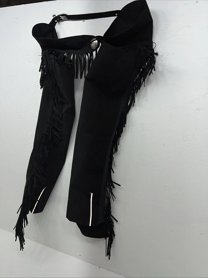 New Black Tough 1 Show Chaps With Fringe Adjustable Waist 43” Small N-42 - Image 3 of 4