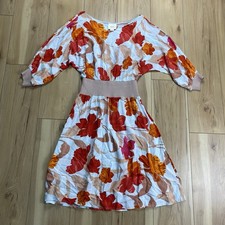 Maeve Anthropologie Dress Sz Sm Summer Gemma Midi 3/4 Sleeve Floral Orange Red