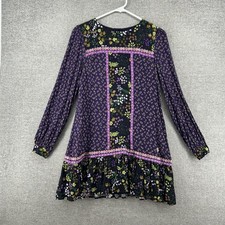 Juicy Couture Black Label Dress Women Size XS Purple Black Floral Casual Boho