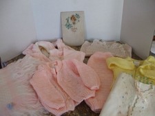 VINTAGE 1960's BABY GIRL Clothing - Yellow KNIT SLEEPER, Blanket, Baby Book, ...