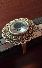 Blue Stone with Marcasite stones Silver Ring size 8.25