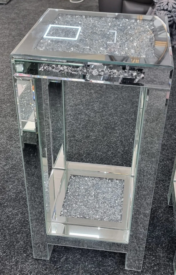 Diamond Crushed Crystal Mirrored, Side Table, Lamp Stand - Image 2 of 4