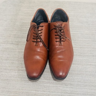 Louis Philippe Men's Tan Leather Plain Toe Oxford Dress Shoes Size US  9,5