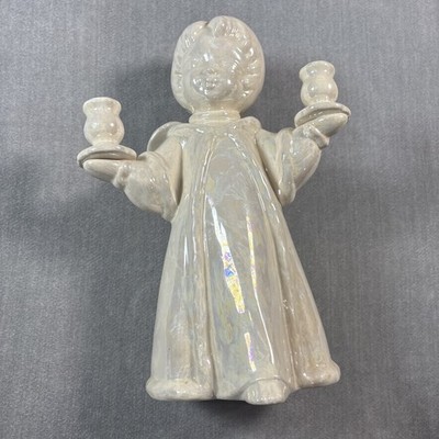 VTG Ceramic Candle Holder Chior Girl Religious Angel White