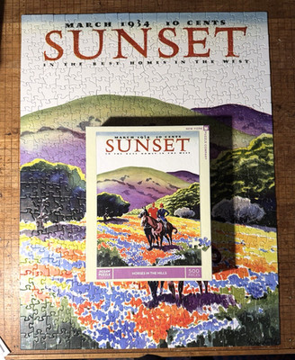 New York Puzzle Company Sunset HORSES IN HILLS  March 1934 500 pc Jigsaw Puzzle