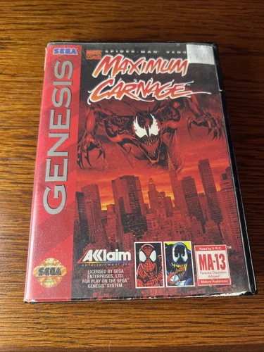 Spiderman/Venom Maximum Carnage (Sega Genesis, 1994) Case Black Cart Version