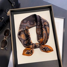 100 Pure Silk Scarf Women Orange Paisley Kerchief Square Bandana Wrap 53 53cm