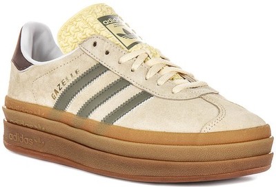 Adidas Gazelle Bold Leder Schnürschuhe Beige Gummisohle Damen Trainer EU 36-41