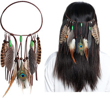 Indian Feather Headband Boho Feather Headbands Festival Costumes Head Dress with