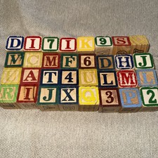 Lot Of 32 Vintage Child  s Wooden ABC Blocks 1  Letters Numbers