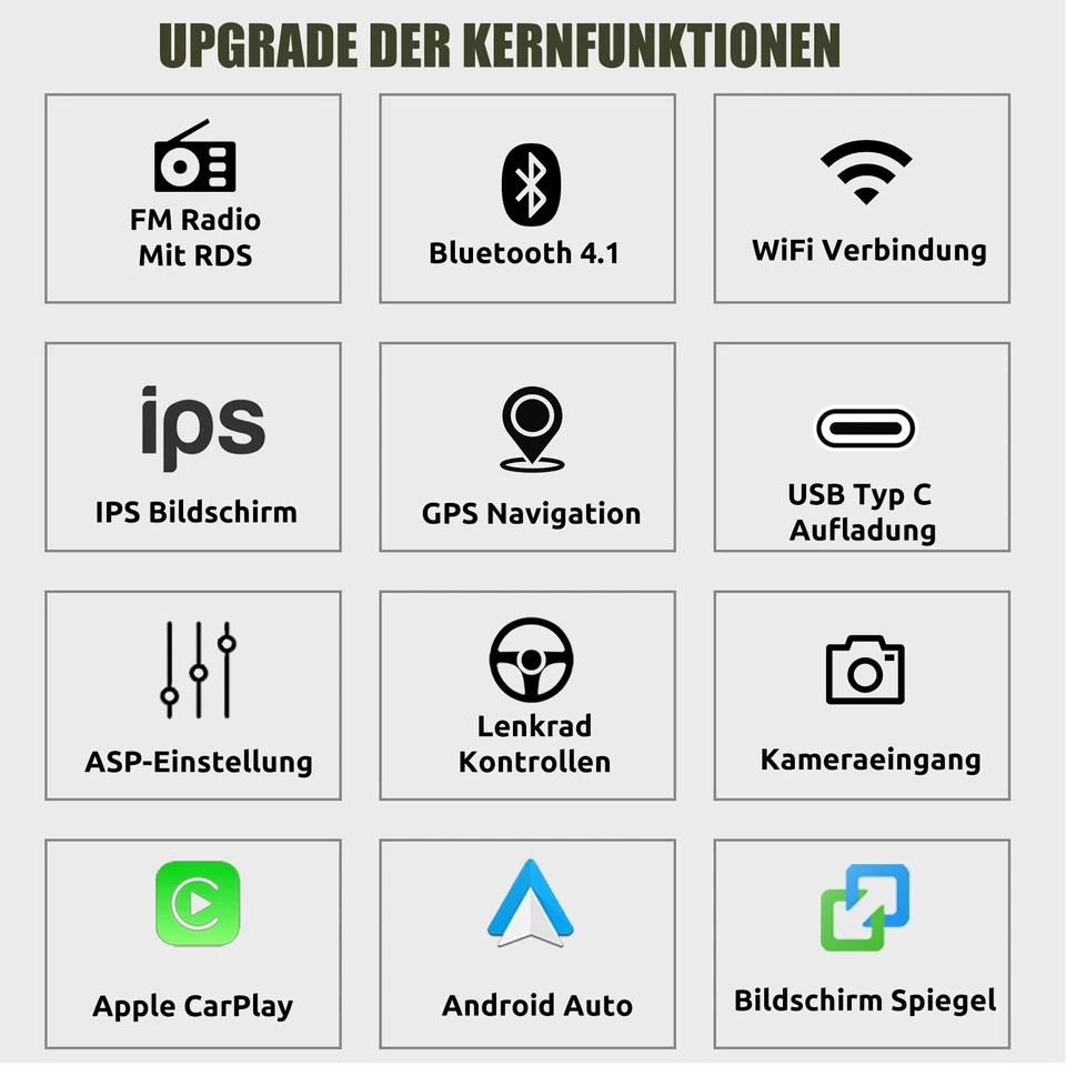 DAB+ 4+64GB Apple Carplay Single 1DIN Android 14 Autoradio Mit Bluetooth GPS RDS - Bild 3 von 4
