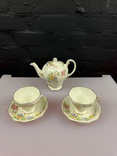 Vintage Foley Floral Flowers Tea Cups Saucers and Tea Pot Set For 2 People