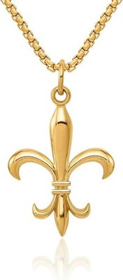 10K Gelbgold über französischer Fleur de Lis Lilie Blume Anhänger mit Kette H...