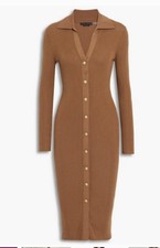 Alice + Olivia Women's Carmel Brown Alcina Ribbed Knit Sweater Dress Size Small
