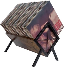 Vinyl Record Storage Holder, Record Holder 80-100 LP with Dividers, Retro Style