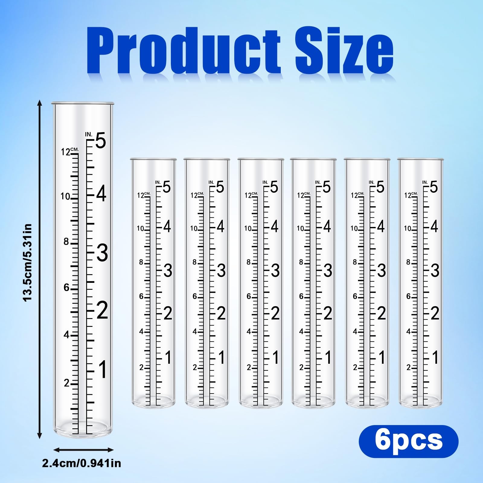 Xthrotsenk 6 Pack Plastic Rain Gauge Replacement Tubes 5" Capacity Outdoor Rain