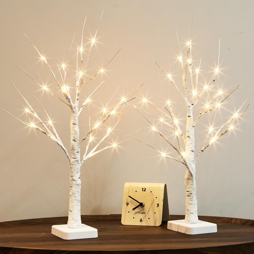 PABIPABI Lighted Birch Tree, 2 Pack Christmas Tree with 24 LED, Tabletop Cent...