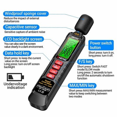 Digital Sound Level Meter Messgerät Audio Sound Tester Backbeleuchtung Screen