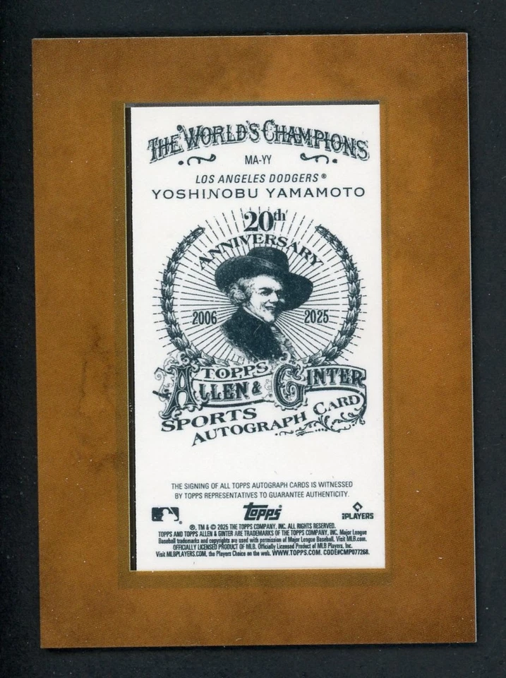 2025 Topps Allen & Ginter Yoshinobu Yamamoto Mini Framed Auto #MA-YY Dodgers - Image 2 of 2