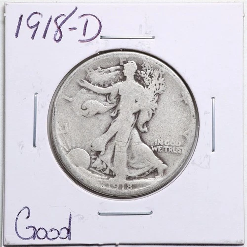 1918-D 50C Walking Liberty Half Dollar in Good Condition #5561