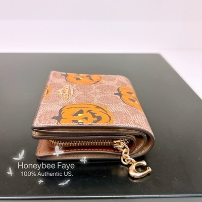 NWT COACH Snap Wallet In Signature Canvas Halloween pumpkin