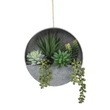 Flora Bunda Hanging Faux Succulent in 8" Tin Planter – Boho Wall Décor