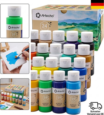 Artecho Acrylfarben Set 24x59 ml, Acrylic Paint Set, Wasserfest und Lichtecht, S