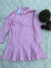 Pink Ruffle Collared Shirt Dress Short Button Long Sleeve XS Women