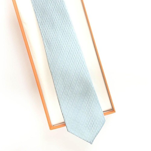 HERMES Logo 100% Seidenkrawatte Herren Hellblau Echtes Exzellentes Zustand - Bild 3 von 10