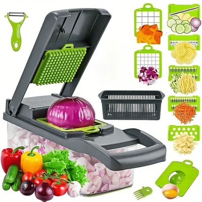 Gemüsehacker 16 in 1 Salat Obst Mandoline Schneider Lebensmittel Würfelschneider Schäler