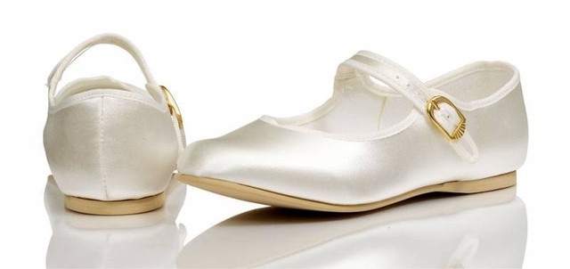 white satin flower girl shoes