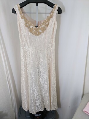 VTG USA Made Evening After Pink Lace Pearl Dress SZ 8