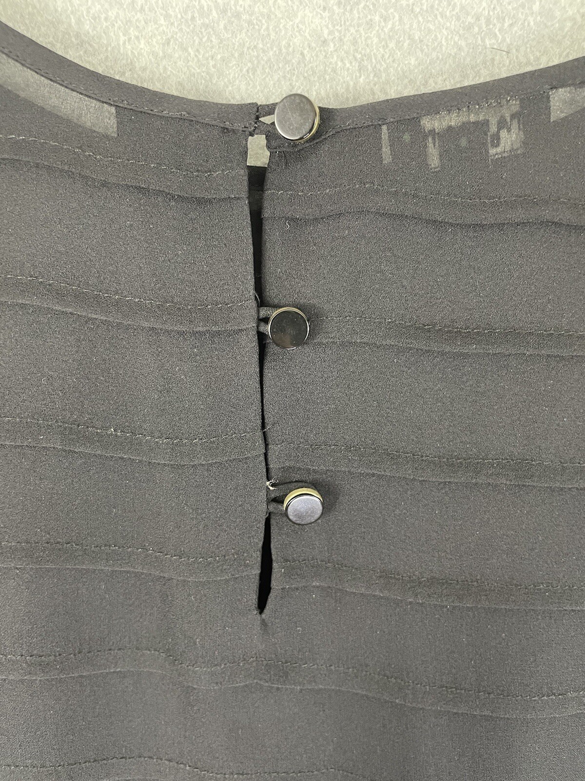 Talbots Sz 6 Sheer Blouse Tiers Black Long Sleeve Button Back *No lining*